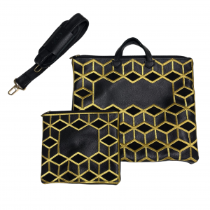 Black and gold cube tefillin bag