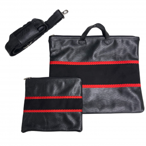 black and red leather tefillin bag