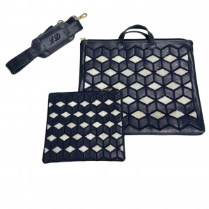 blue and white leather tefillin bag