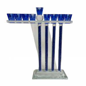 Blue glass hanakah menorah