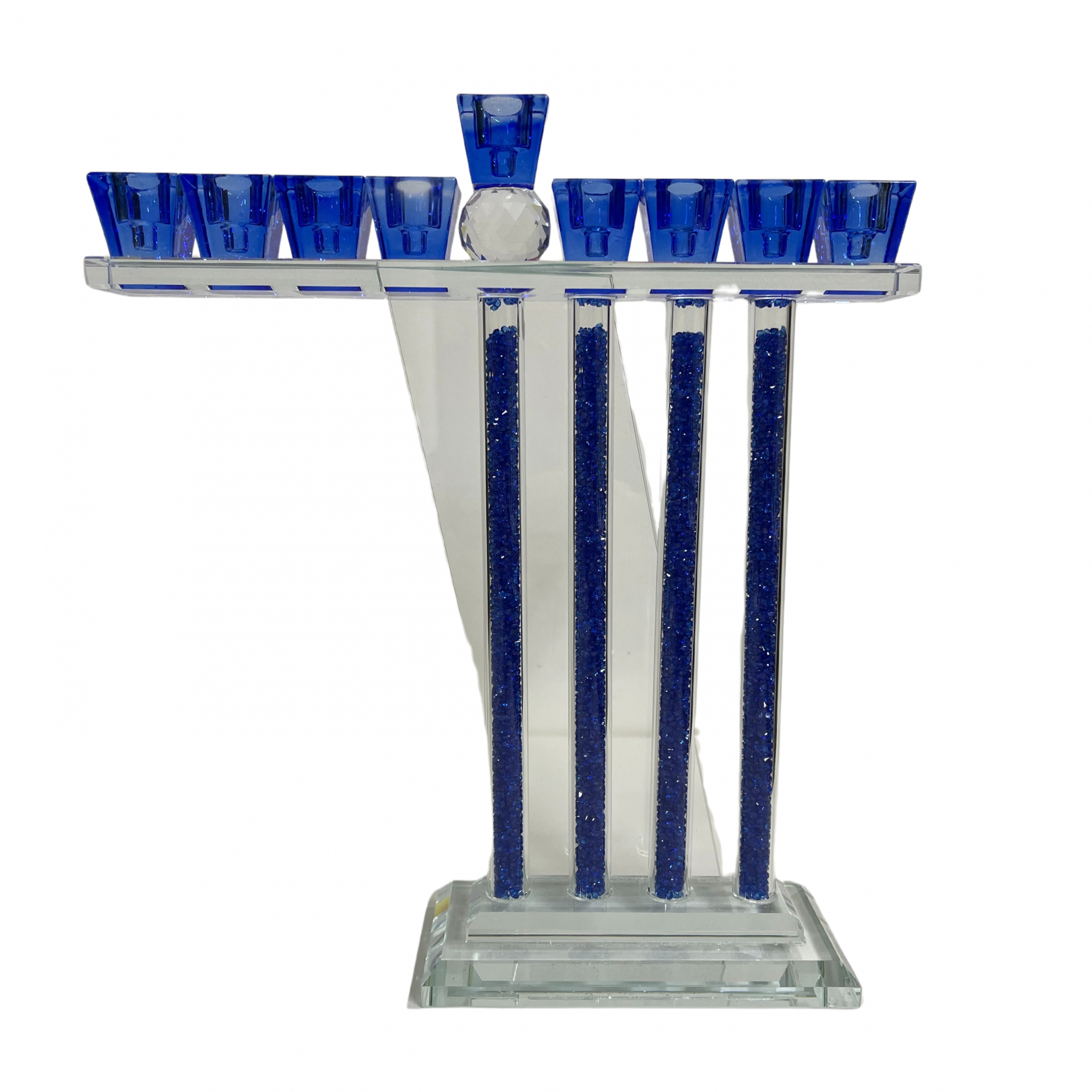 Blue glass hanakah menorah