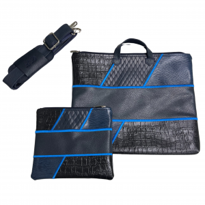 light blue and black leather tefillin bag