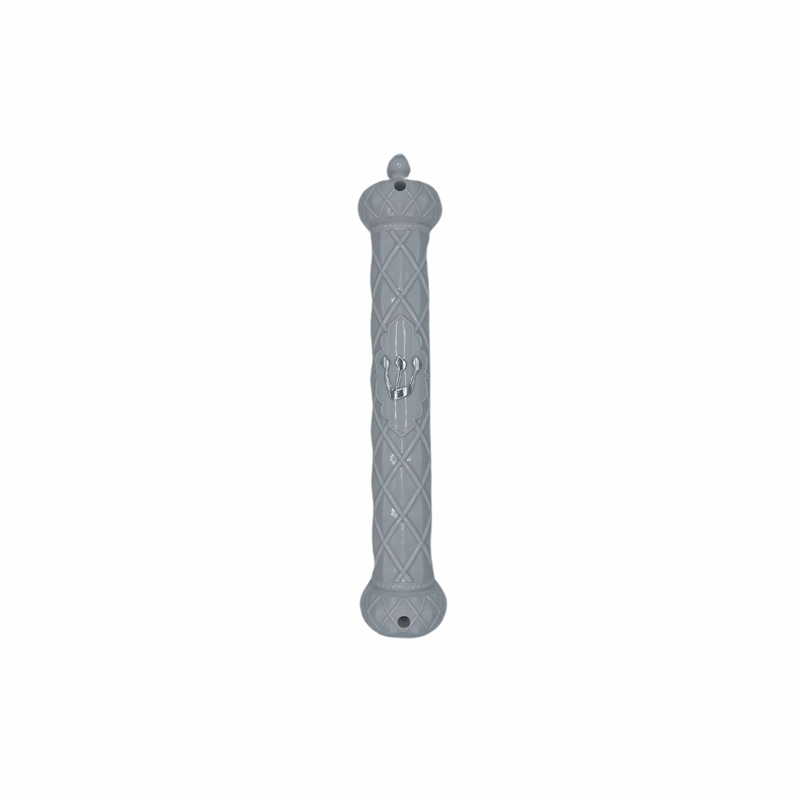 White plastic crown scroll mezuzah